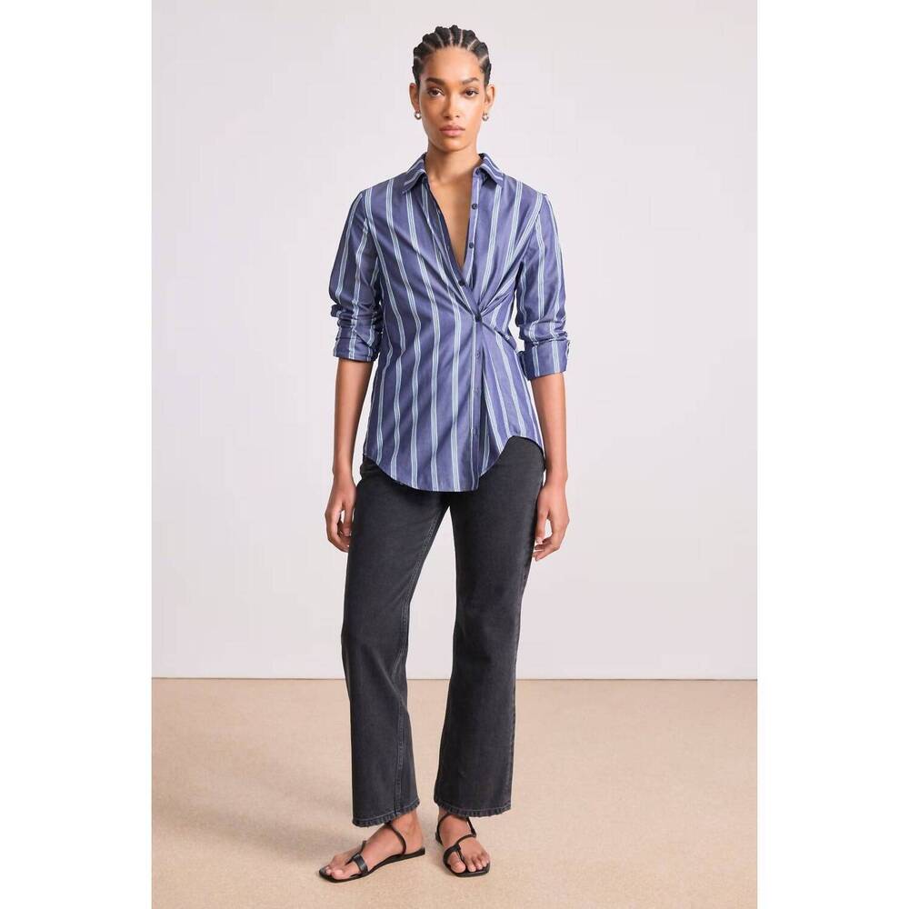 NEW APIECE APART sodi wrap button up top in indigo stripe